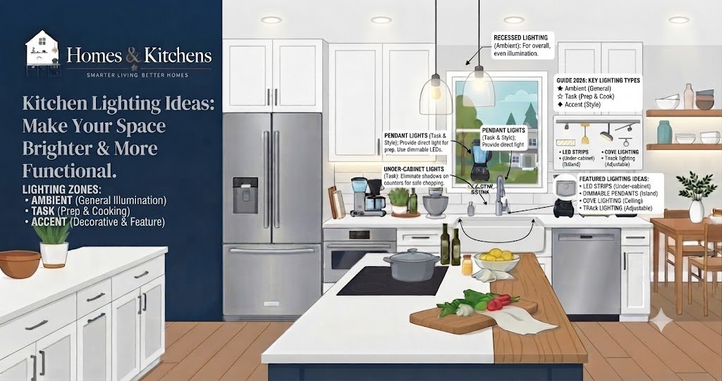 Transform your cooking space with professional kitchen lighting ideas. Learn how to layer ambient, task, and accent lights, choose lumens, and pick the best fixtures.