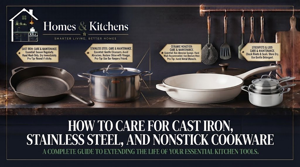 How to Care for Cast Iron, Stainless Steel, and Nonstick Cookware